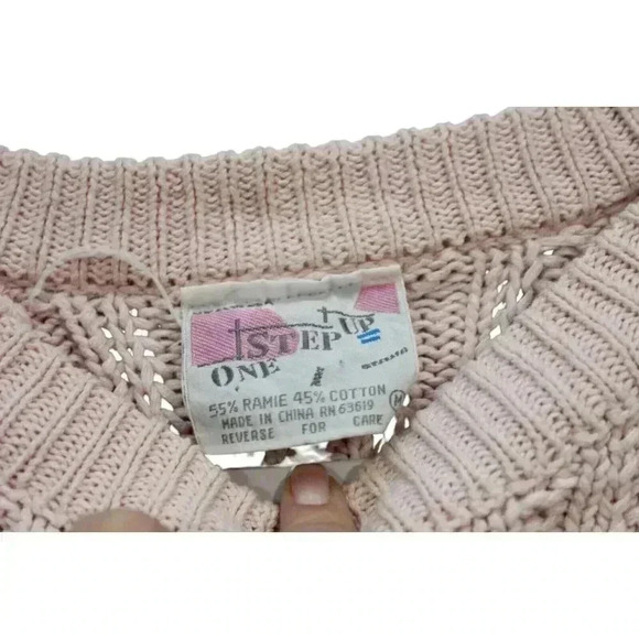 Vintage 80s 90s Cropped Sweater Size Medium Chunky Knit Crochet Ramie Cotton - Picture 7 of 11